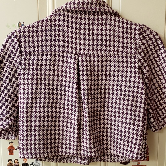 Women Tweed Purple Cropped Coat - Picture 4 of 5